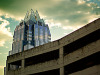 austin-downtown > Frost Tower in the clouds, Austin Texas