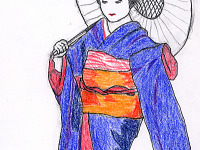 drawing-painting-traditional > Young japanese child in traditional kimono