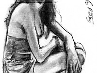 drawing-painting-traditional > Woman kneeling down with cleavage