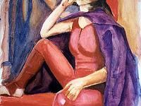 drawing-painting-traditional > Woman in red hat and cape